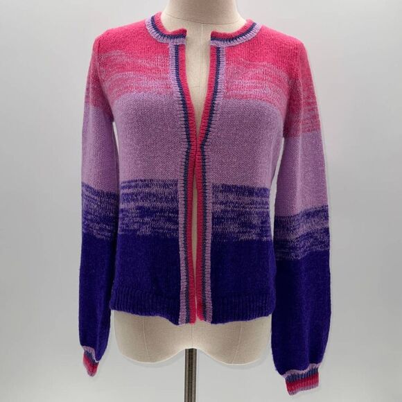 Lilly Pulitzer Purple/Pink Striped Scoop Neck Wool Blend Cardigan NWT-XS - Picture 1 of 13